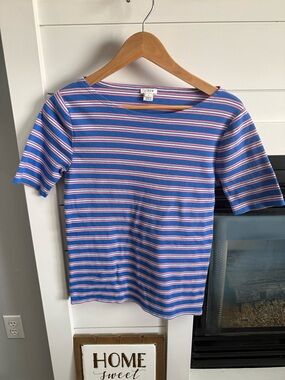 J. Crew women’s Blue & Pink Striped Short Sleeve Tee size Large preppy